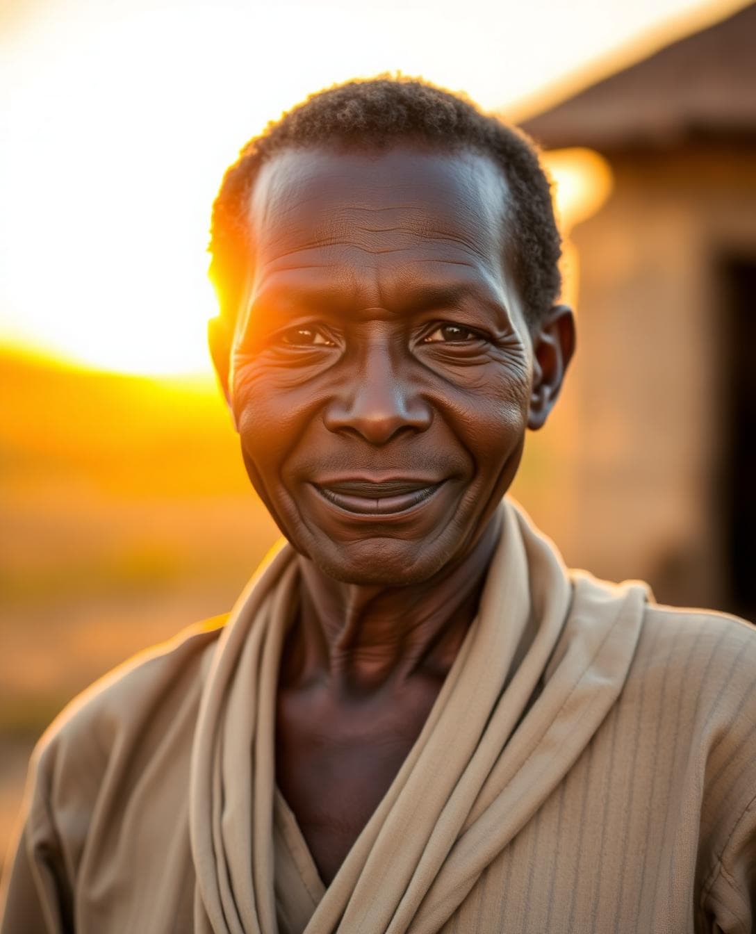 Elder community leader in Gulu, Northern Uganda at golden hour